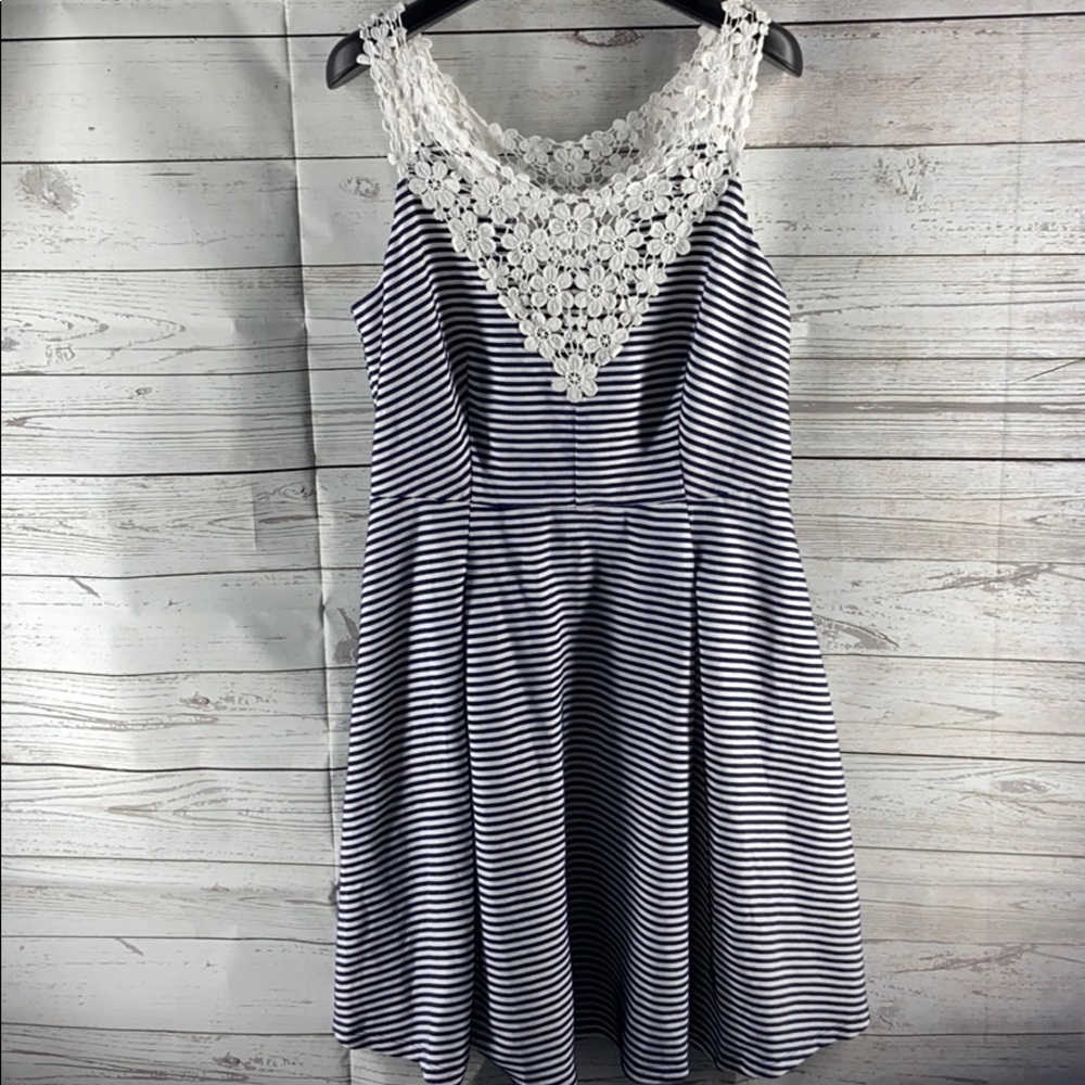 Maison Jules Crochet-Lace Fit Blu Notte Dress Size L
